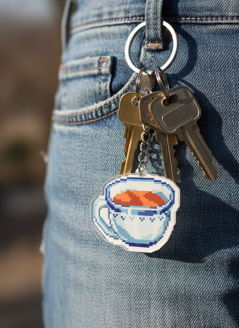 Pixel Coffee Keychain