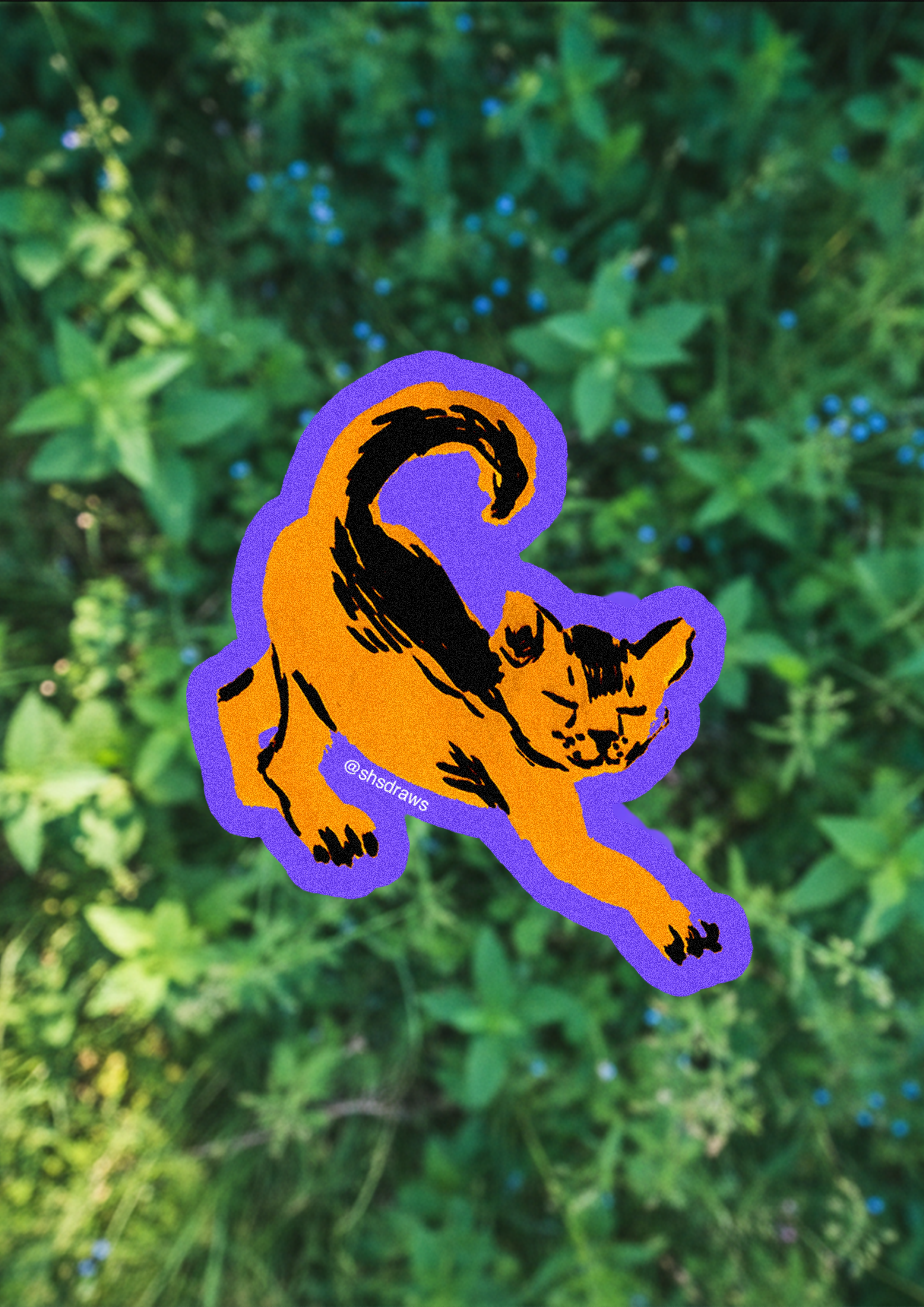 Cat stretching sticker